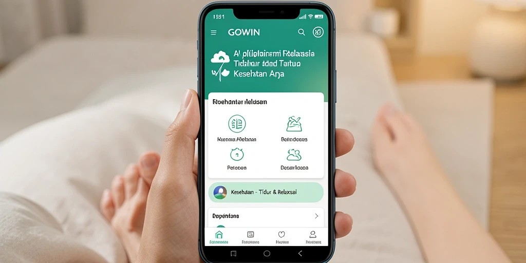 Tampilan utama GOWIN menampilkan berbagai pilihan suara untuk tidur dan relaksasi.