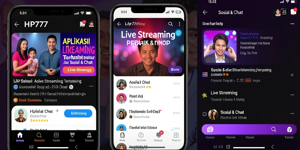 Antarmuka utama HP777 menampilkan fungsi live streaming yang menarik.