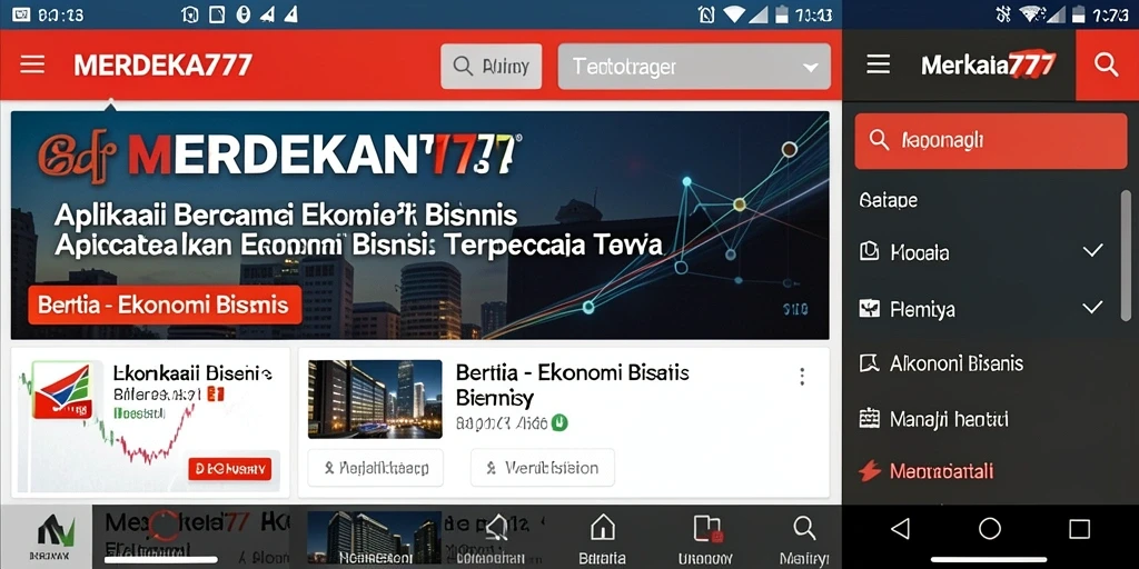Antarmuka aplikasi MERDEKA777 menampilkan berita ekonomi dan analisis pasar.