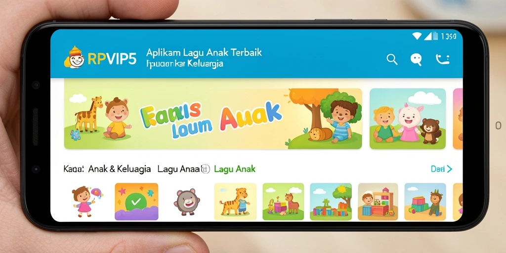 Antarmuka ceria dari aplikasi RPVIP5 untuk Lagu Anak.