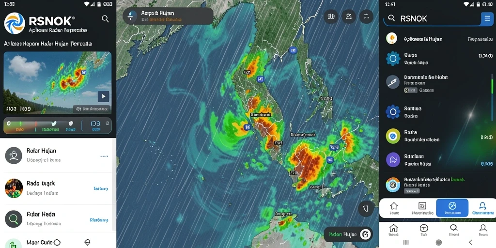 Tampilan antarmuka aplikasi RSNOK dengan peta radar hujan yang jelas.