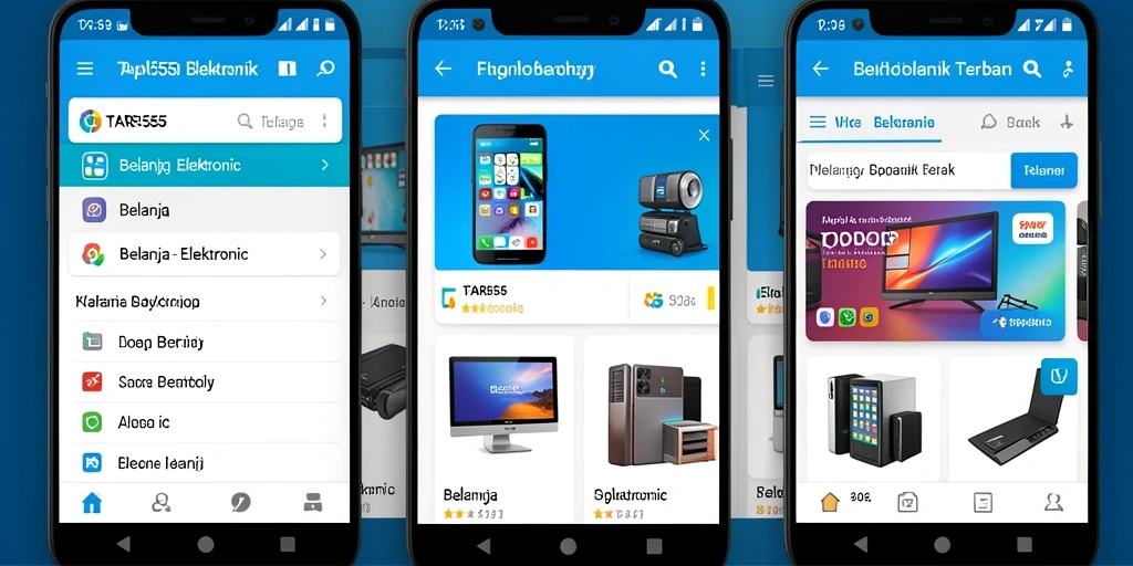 Screenshot antarmuka aplikasi TAR555 yang menampilkan berbagai produk elektronik.